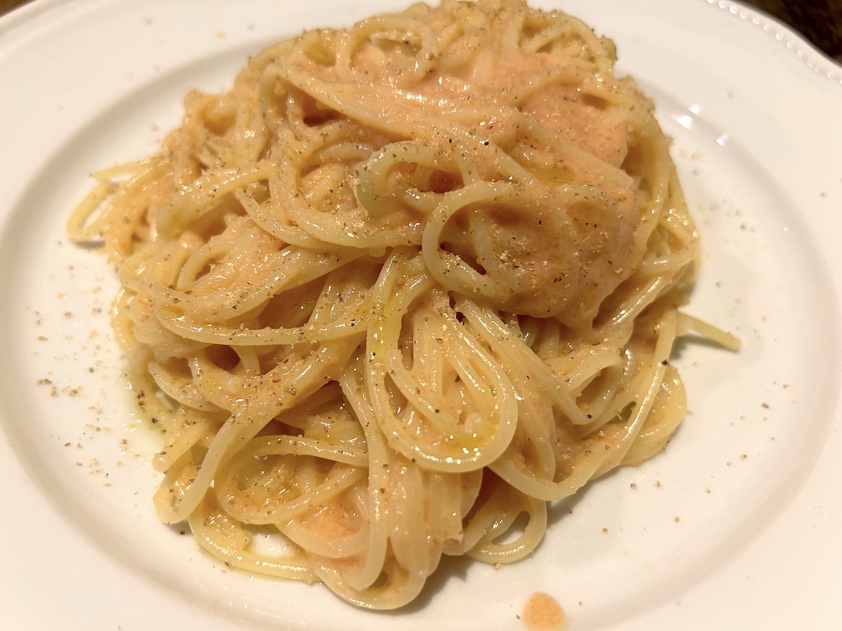 京大生のデートご飯　ボタン　明太子パスタ